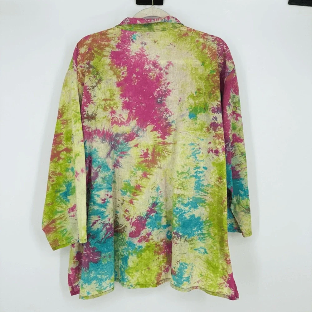Dilemma New York Womens Button Up Shirt Size L Watercolor Art To Wear Rave - Picture 9 of 10